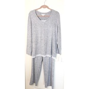 NWT Women's Charter Club Pajama Set Gray Super Soft Knit Lace Detail Size XL